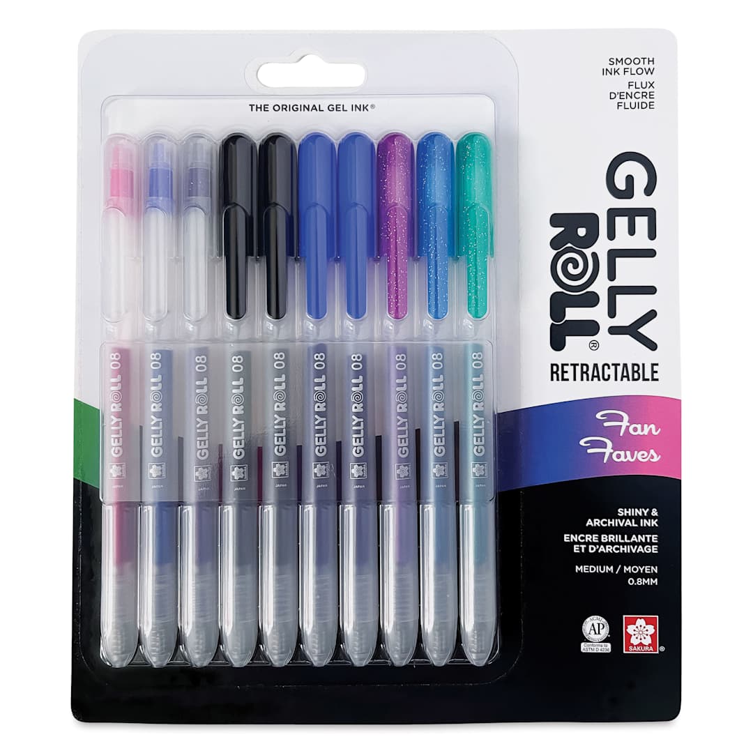 Open in modal - Sakura Gelly Roll Retractable Fan Faves - Medium Tip, Set of 10, front of the packaging