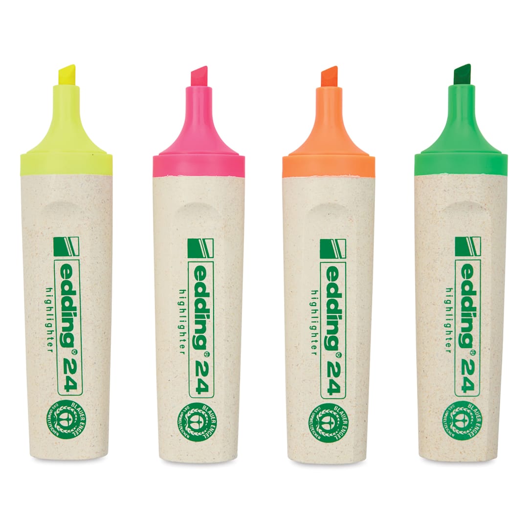 Open in modal - Edding EcoLine Highlighters - Set of 4 with caps off