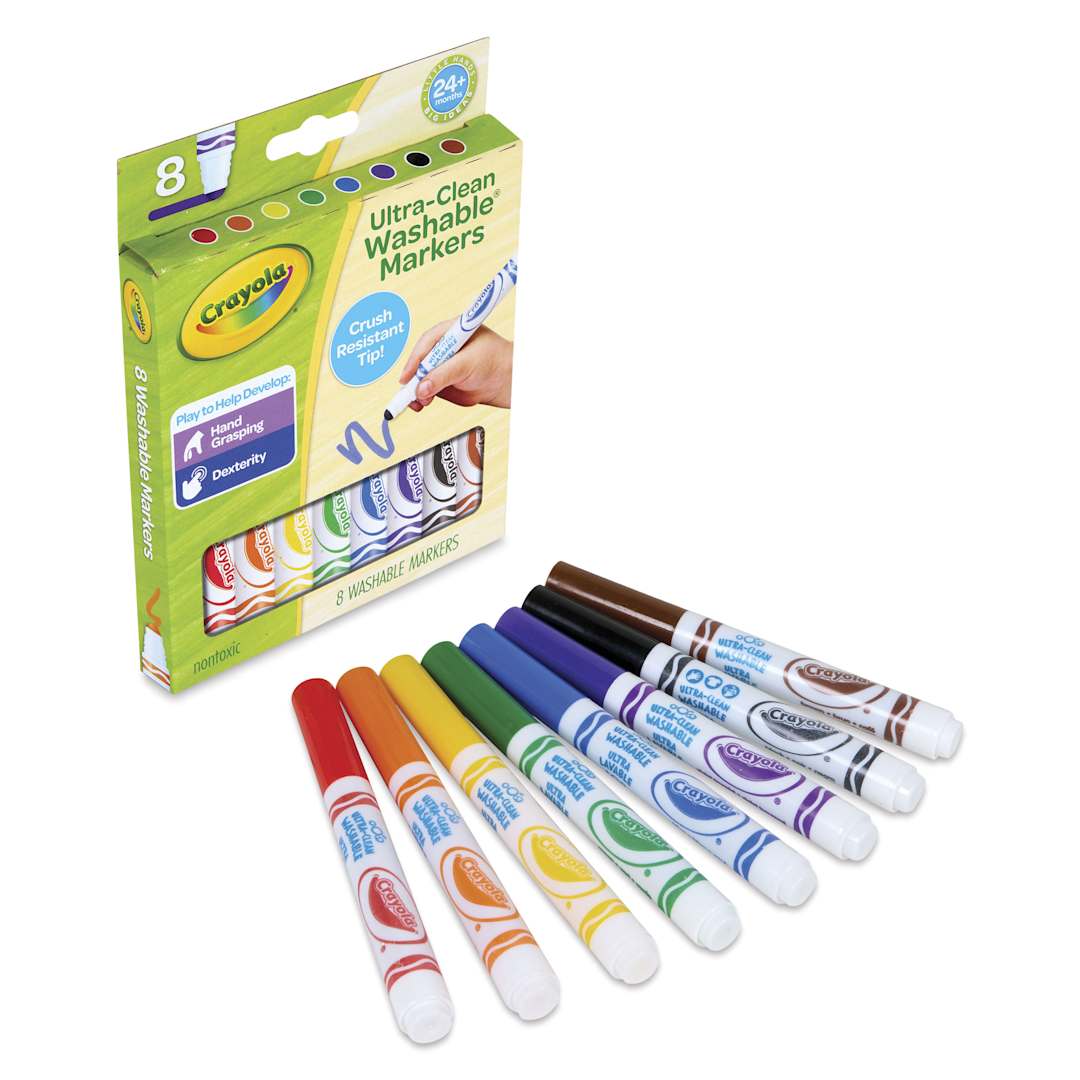 Open in modal - Crayola Ultra-Clean Washable Gumball Tip Markers - Assorted Colors, Set of 8, markers laid out