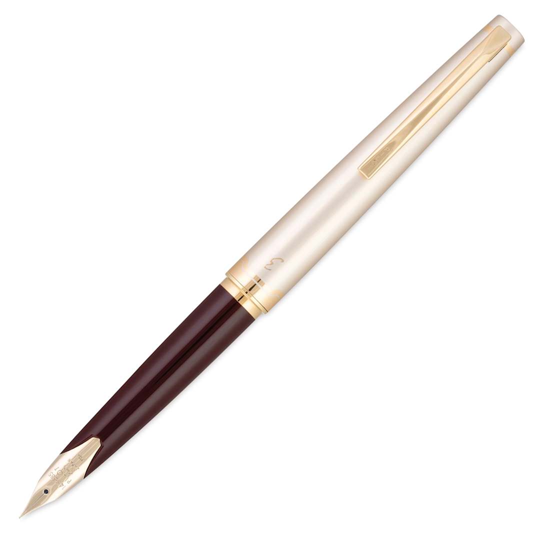 Open in modal - Pilot E59S Fountain Pen - Burgundy and Ivory, cap removed (image may show a different size nib)