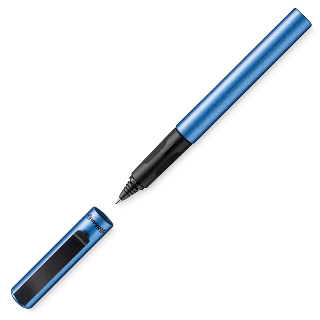 Open in modal - Pelikan Pina Colada Rollerball Pen - Blue Metallic with cap off
