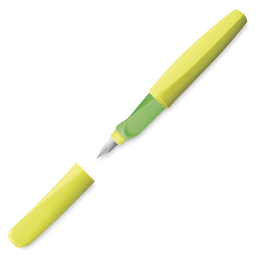 Open in modal - Pelikan Twist Fountain Pen - Neon Yellow, pen and cap