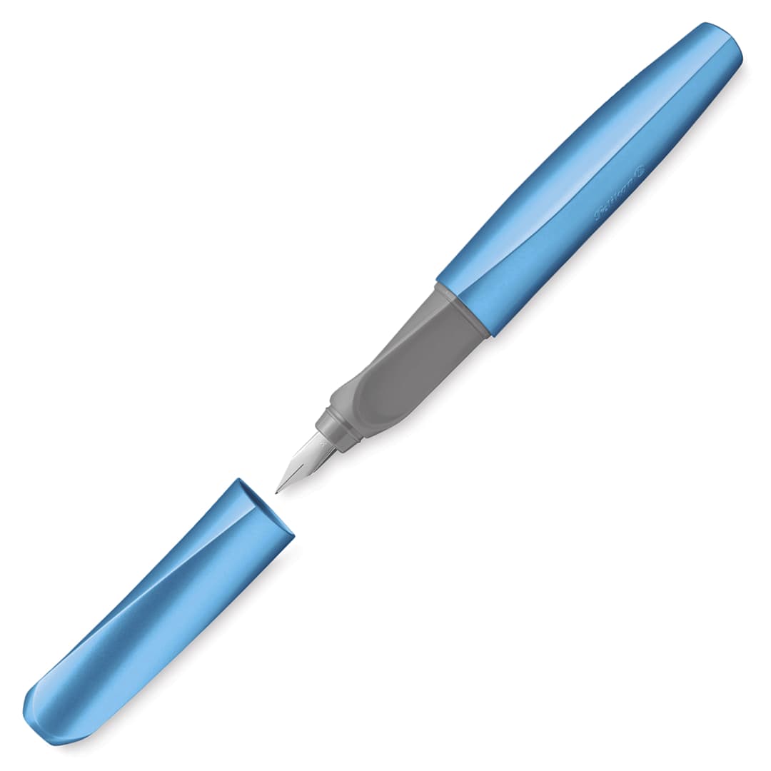 Open in modal - Pelikan Twist Fountain Pen - Frosted Blue, Medium Tip, pen and cap
