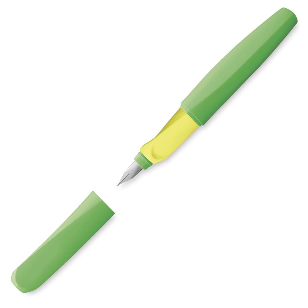 Open in modal - Pelikan Twist Fountain Pen - Neon Green, Medium Tip, pen and cap