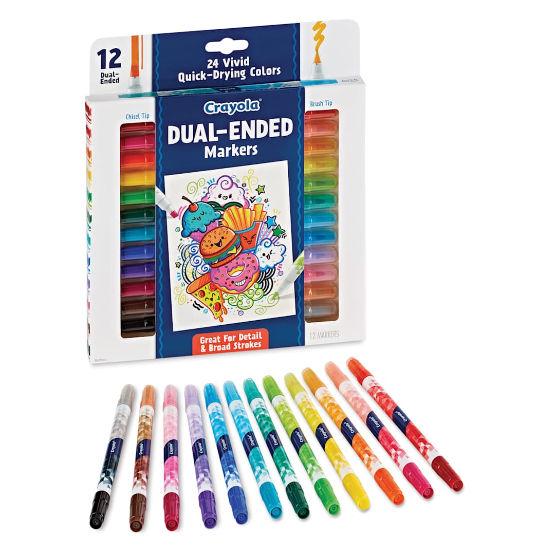 Open in modal - Crayola Dual-Ended Doodle Markers - Set of 12, packaging and set contents