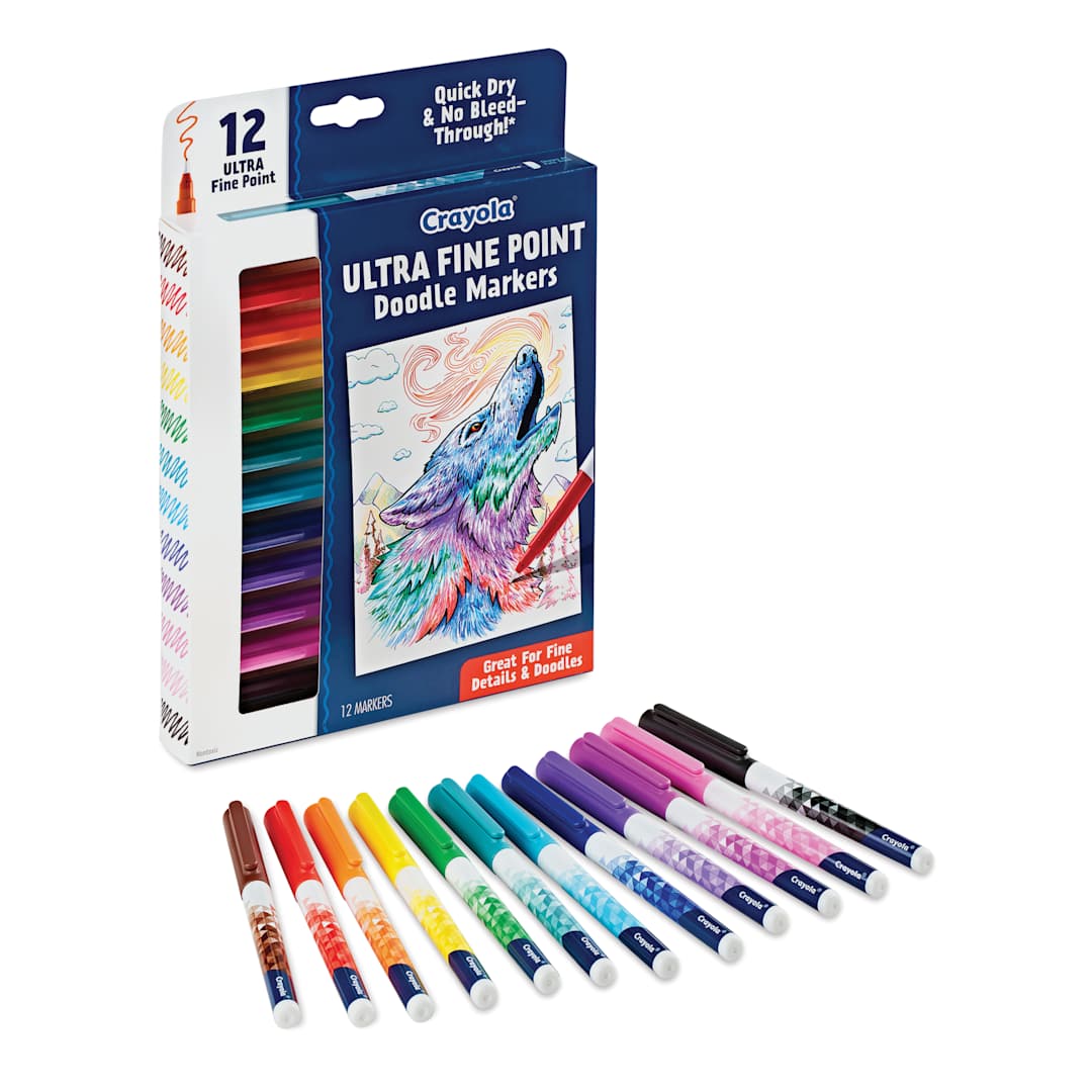 Open in modal - Crayola Ultra Fine Point Doodle Markers - Set of 12, packaging and contents
