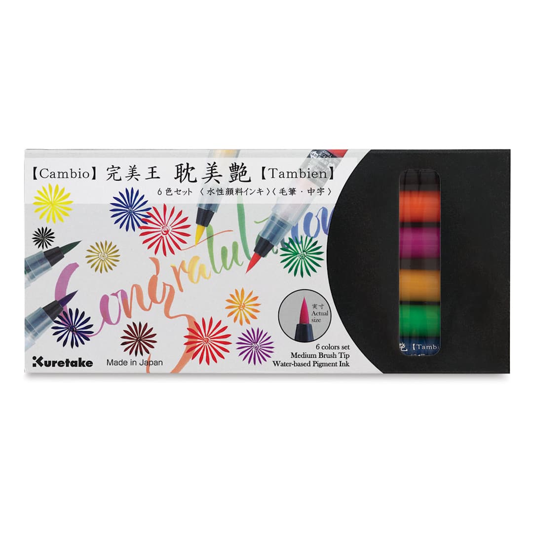 Open in modal - Kuretake Cambio Tambien Brush Pen - Front of package of Set B, Set of 6 colors