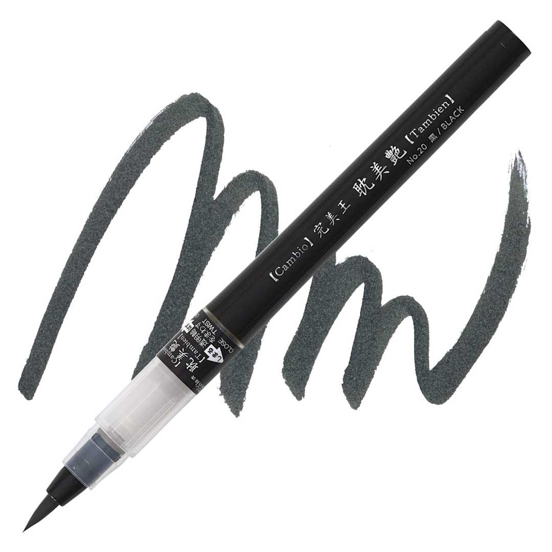 Open in modal - Kuretake Cambio Tambien Brush Pen - Black pen and swatch