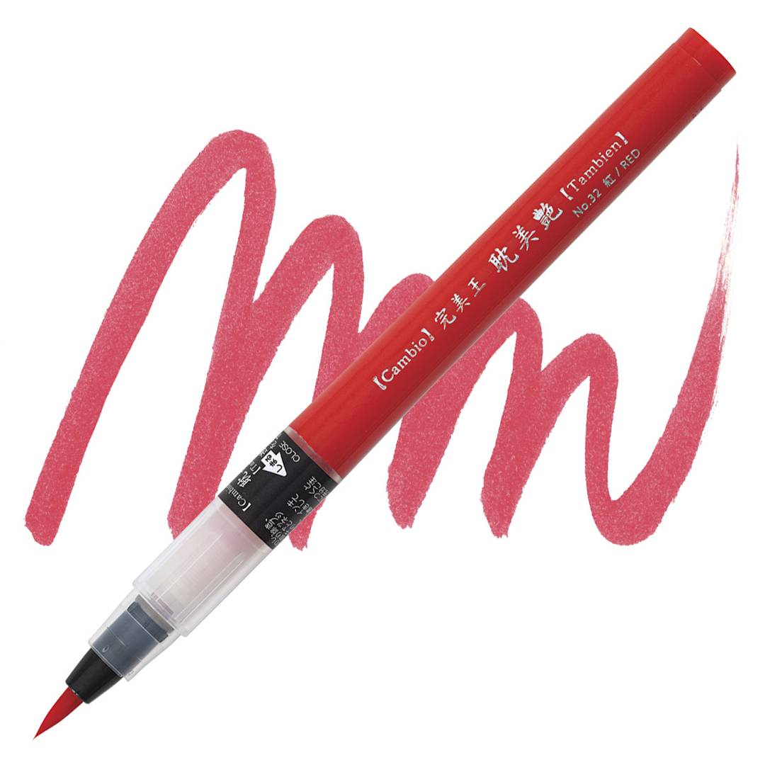 Open in modal - Kuretake Cambio Tambien Brush Pen - Red pen and swatch