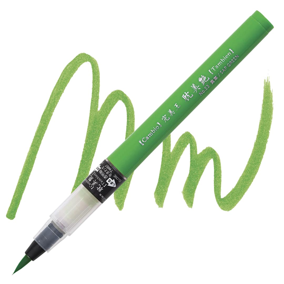 Open in modal - Kuretake Cambio Tambien Brush Pen - Sap Green pen and swatch