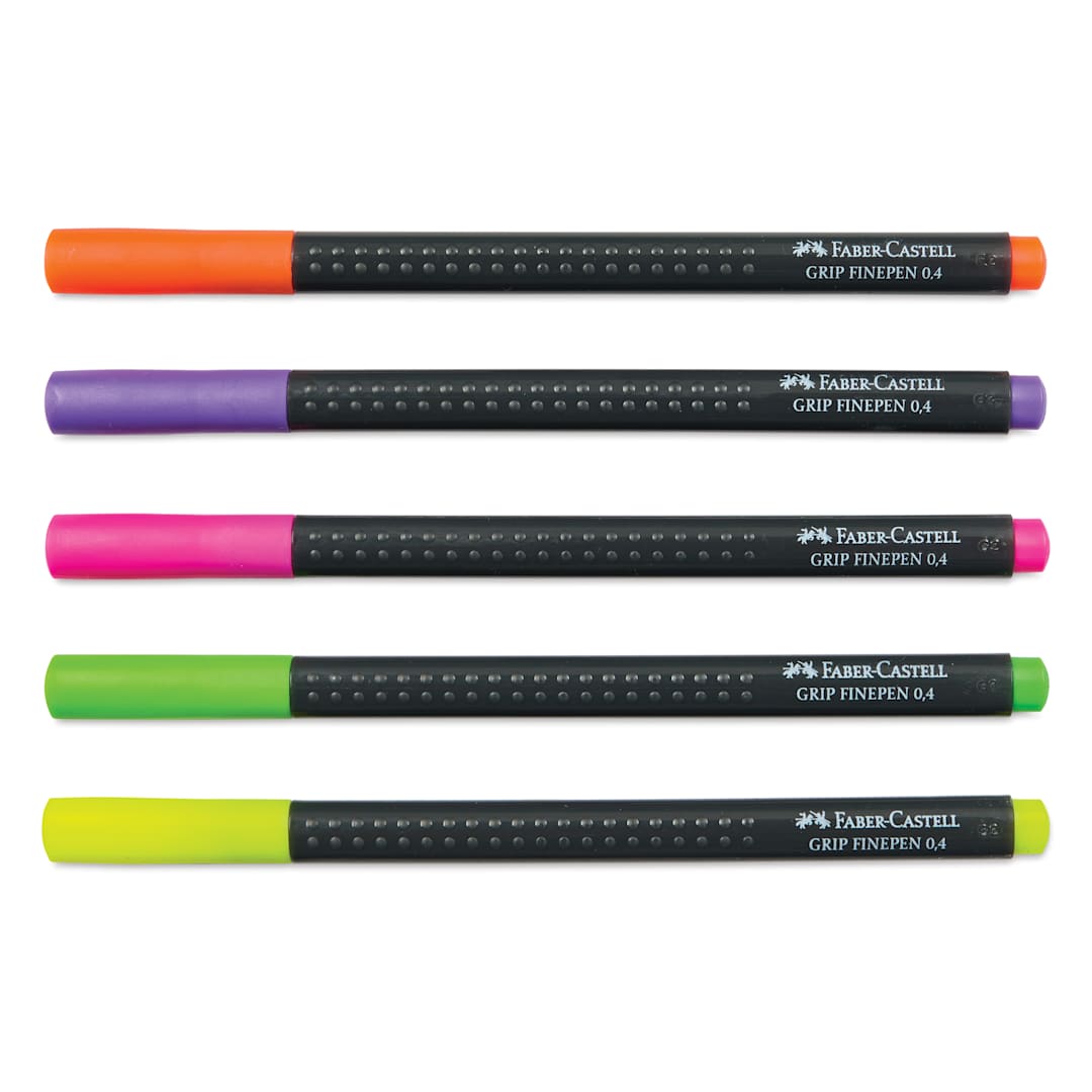 Open in modal - Faber-Castell Black Edition Grip Fineliners - Neon Colors, Set of 5, caps on