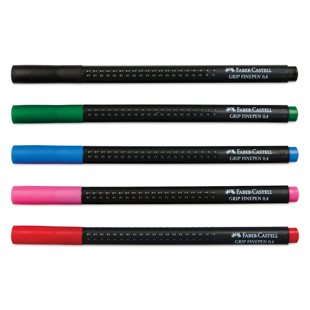Open in modal - Faber-Castell Black Edition Grip Fineliners - Basic Colors, Set of 5, caps on