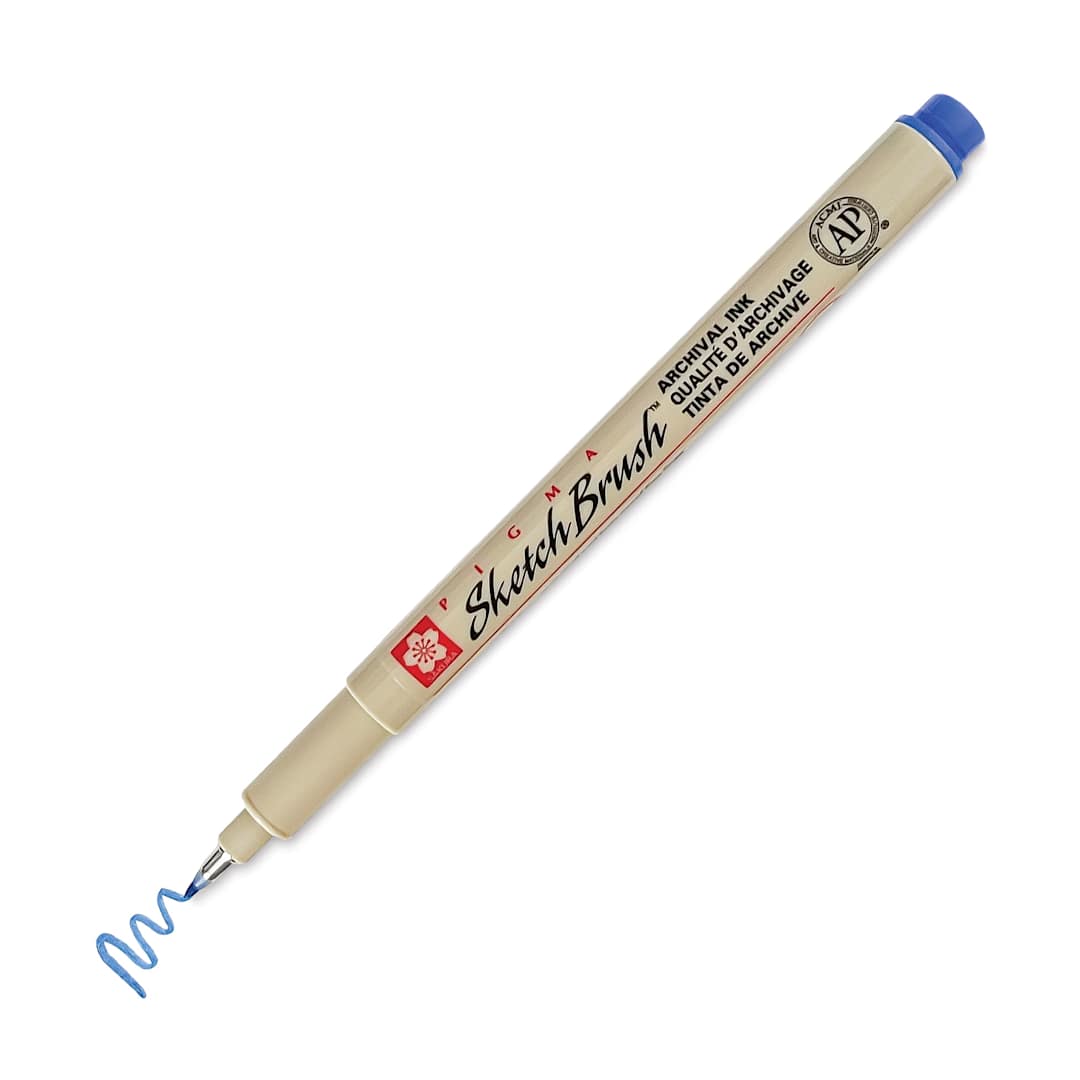 Open in modal - Sakura Pigma Sketch Brush Pen - Blue, cap off