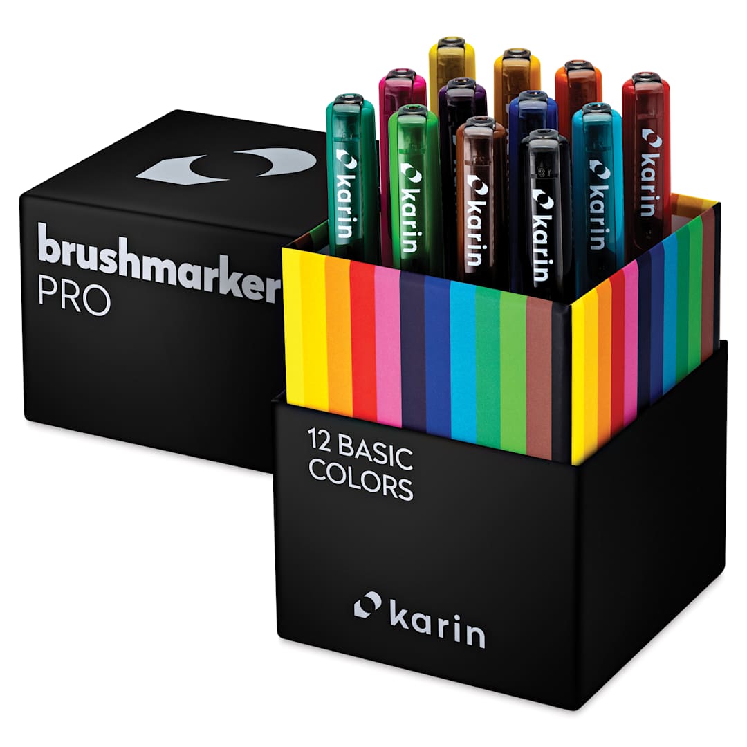 Open in modal - Karin Brushmarkers Pro Markers and Sets - Set of 12, Basic Colors, markers shown