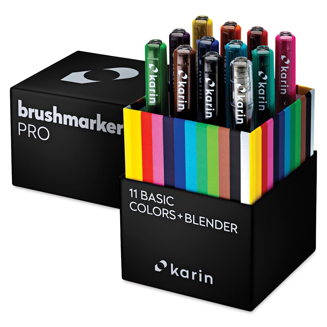 Open in modal - Karin Brushmarkers Pro Markers and Sets - Set of 12, Basic Colors with Blender, markers shown