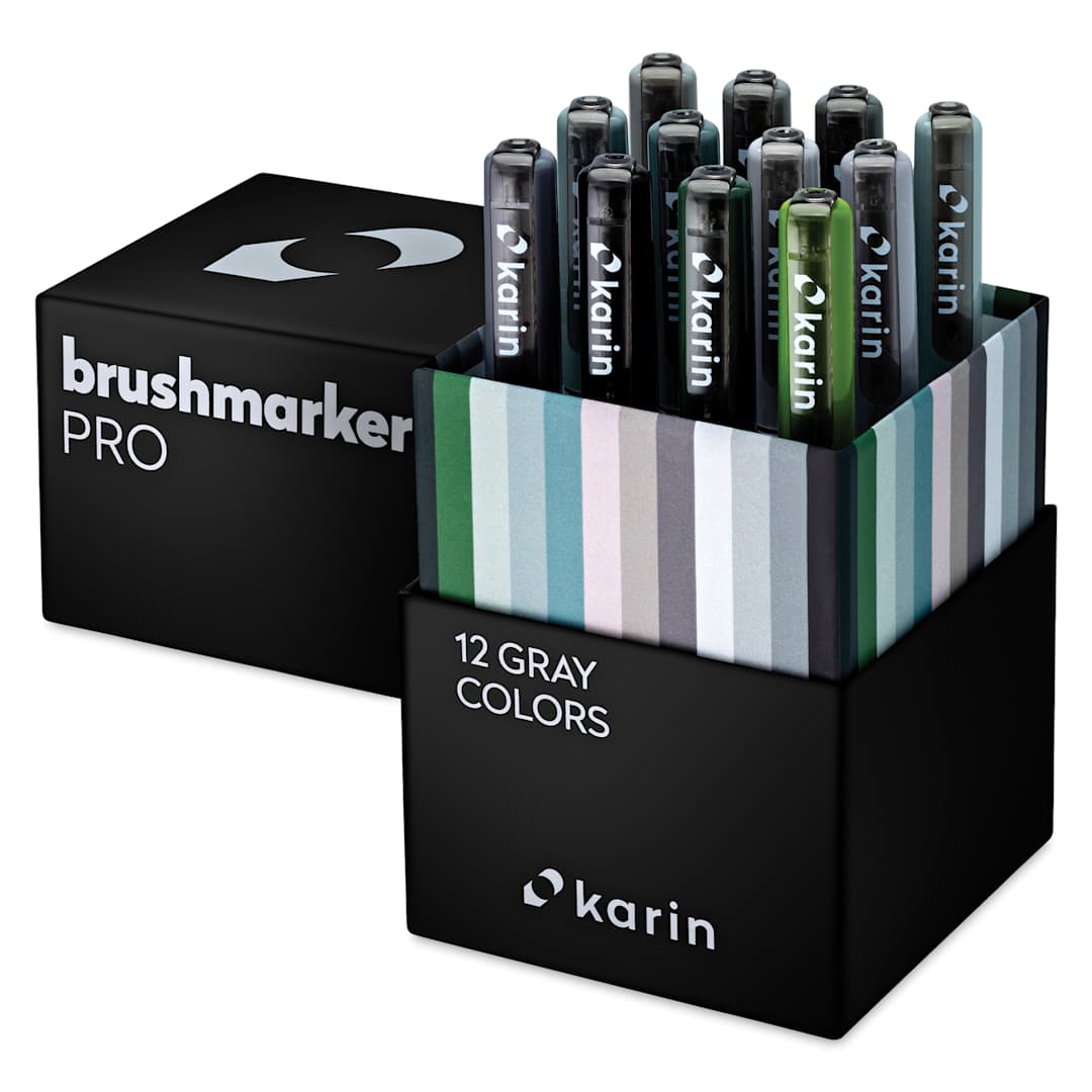 Open in modal - Karin Brushmarkers Pro Markers and Sets - Set of 12, Gray Colors, markers shown