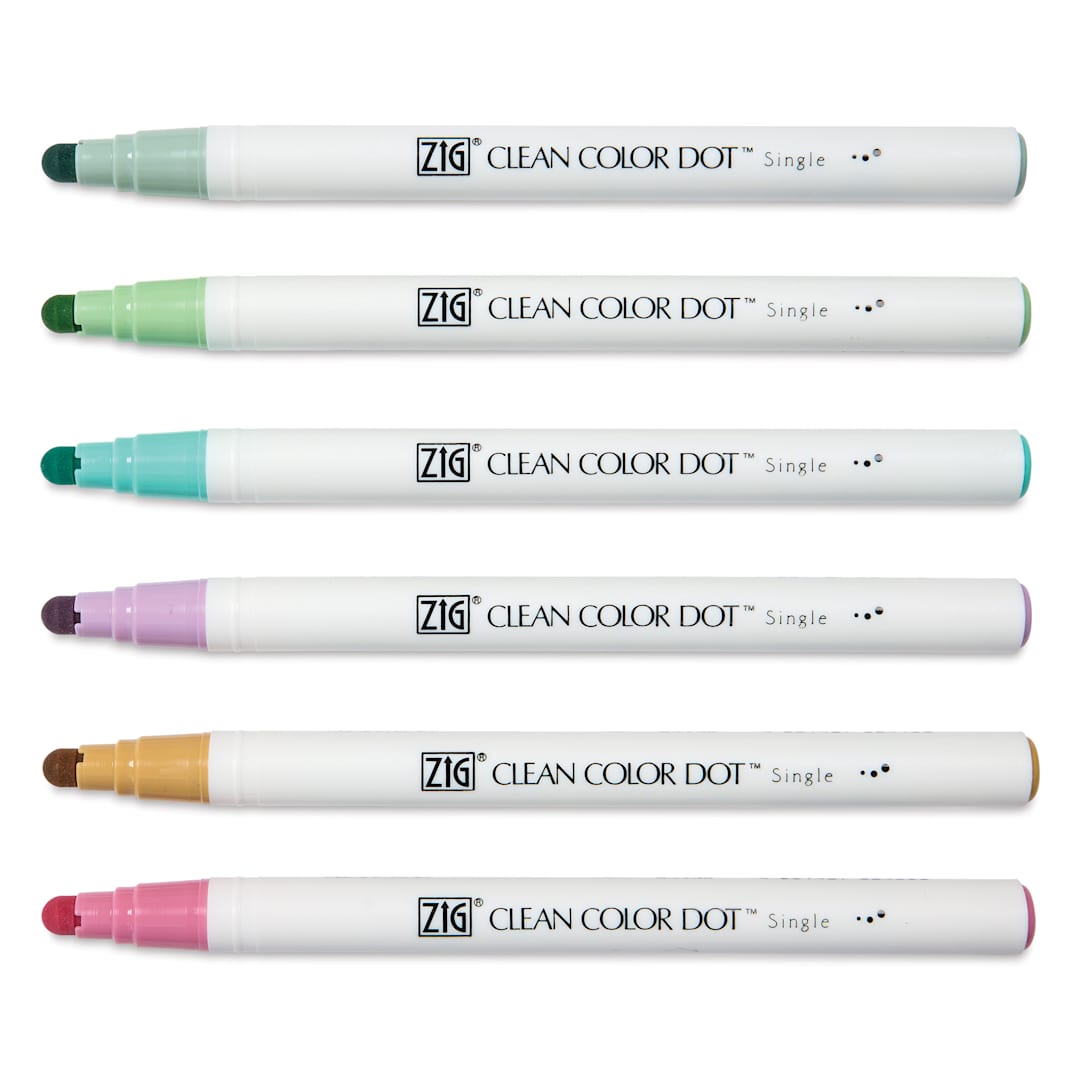Open in modal - Zig Clean Color Dot Markers - Mild Smoky Colors, Set of 6, markers with caps off