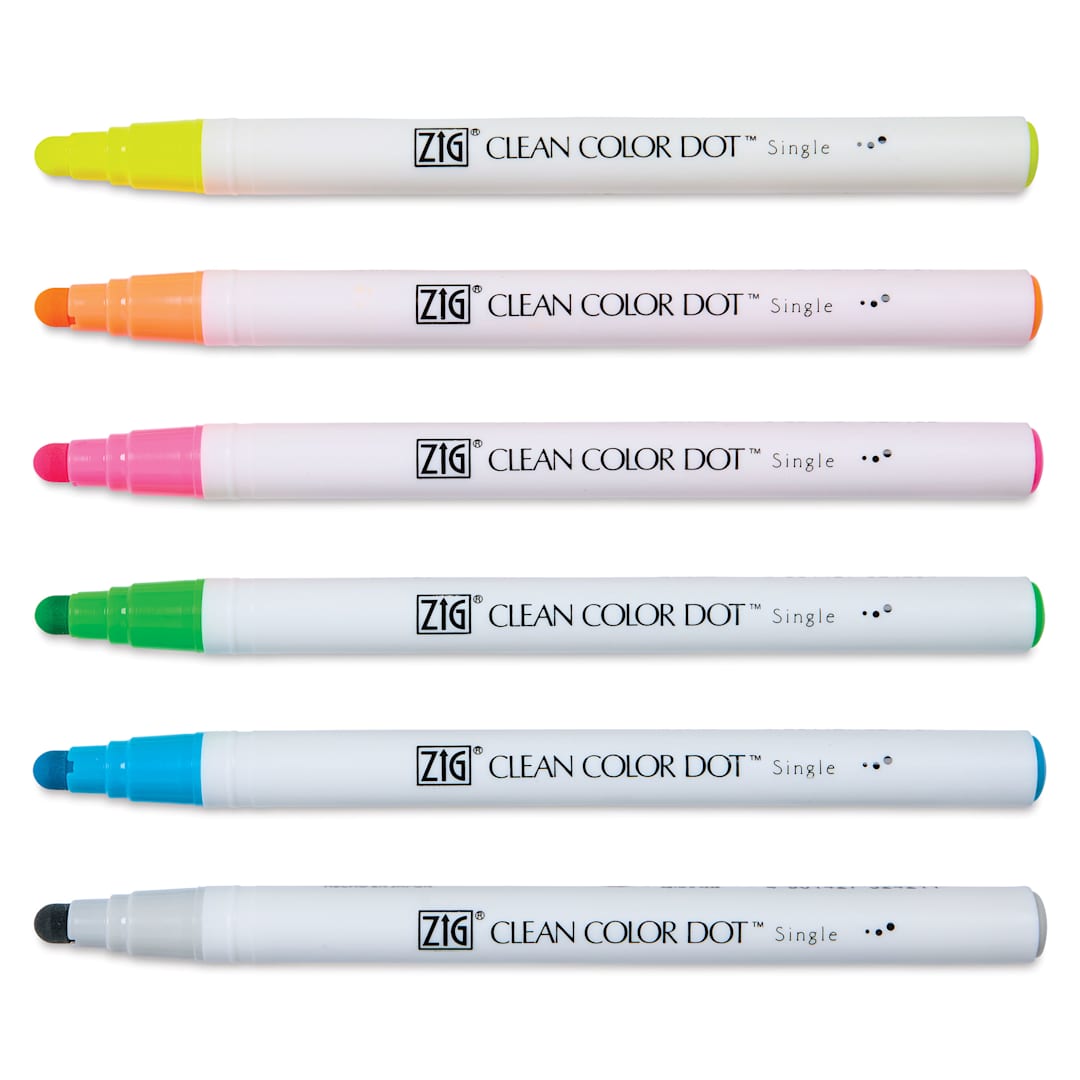 Open in modal - Zig Clean Color Dot Markers - Highlight Colors, Set of 6, markes with caps off