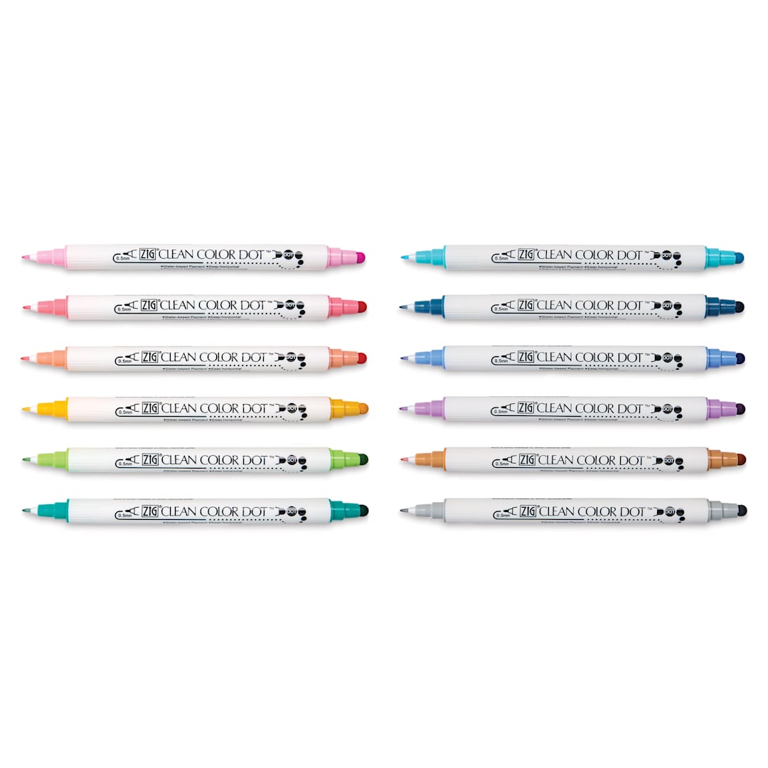 Open in modal - Zig Clean Color Dot Markers - Set of 12, Assorted Colors, markers with caps off