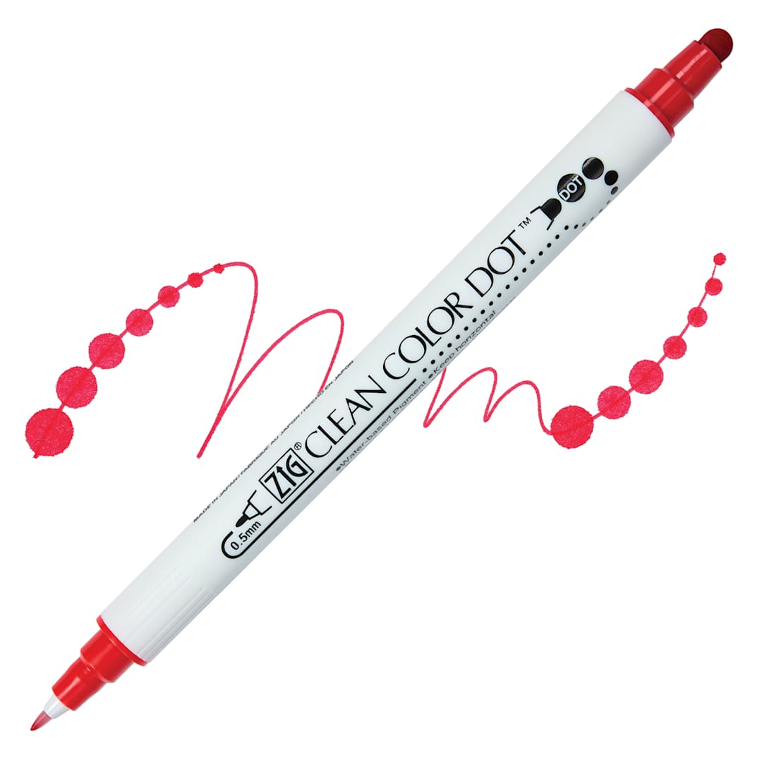 Open in modal - Zig Clean Color Dot Dual Tip Marker - Red, swatch and marker
