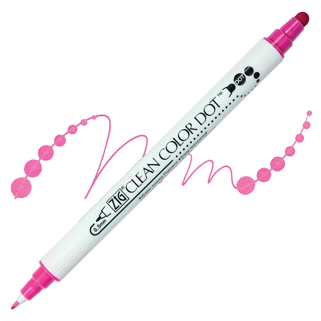 Open in modal - Zig Clean Color Dot Dual Tip Marker - Pink, swatch and marker
