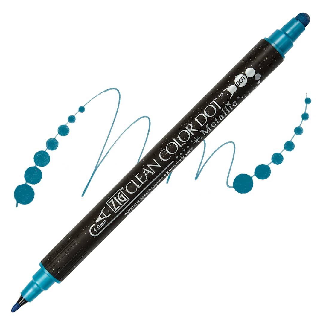 Open in modal - Zig Clean Color Dot Dual Tip Marker - Metallic Blue, swatch and marker