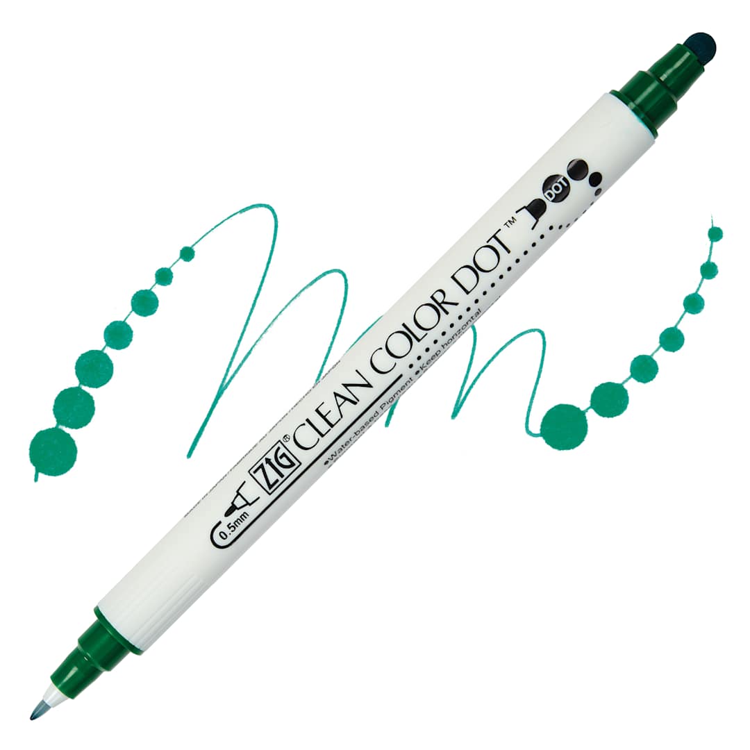 Open in modal - Zig Clean Color Dot Dual Tip Marker - Green, swatch and marker