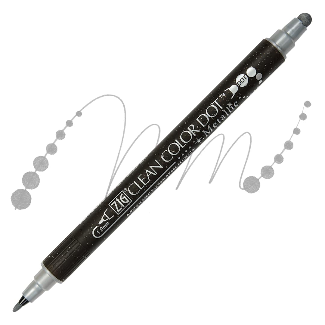Open in modal - Zig Clean Color Dot Dual Tip Marker - Metallic Silver, swatch and marker