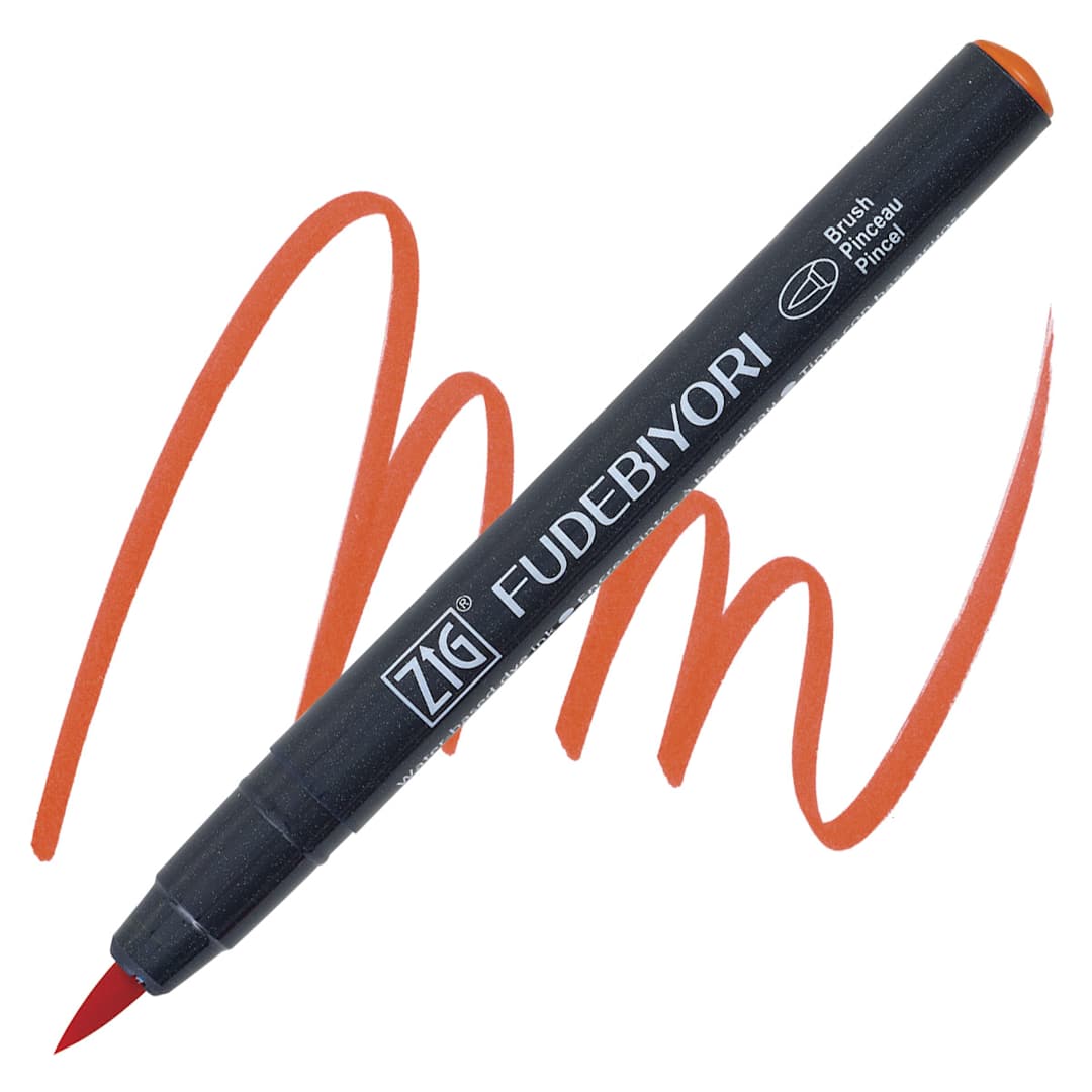 Open in modal - Zig Fudebiyori Brush Pen - Scarlet Red pen and swatch