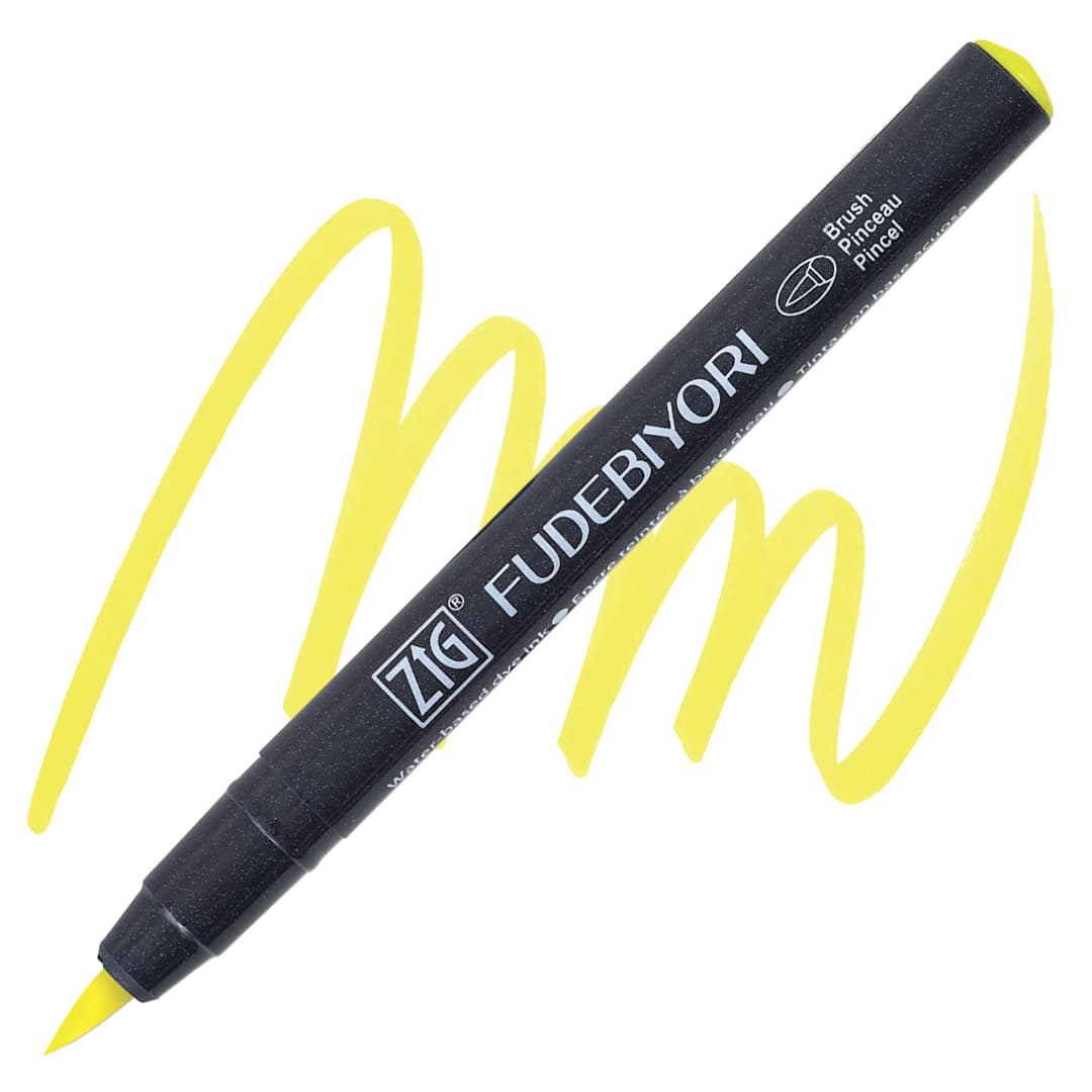 Open in modal - Zig Fudebiyori Brush Pen - Lemon Yellow pen and swatch