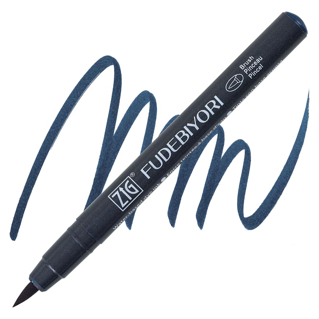 Open in modal - Zig Fudebiyori Brush Pen - Peacock Blue pen and swatch