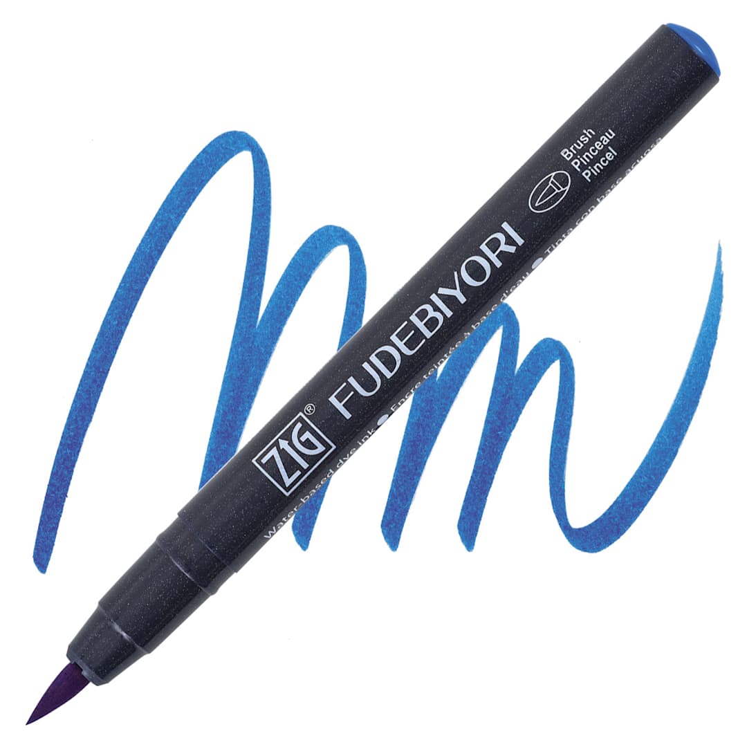 Open in modal - Zig Fudebiyori Brush Pen - Persian Blue pen and swatch