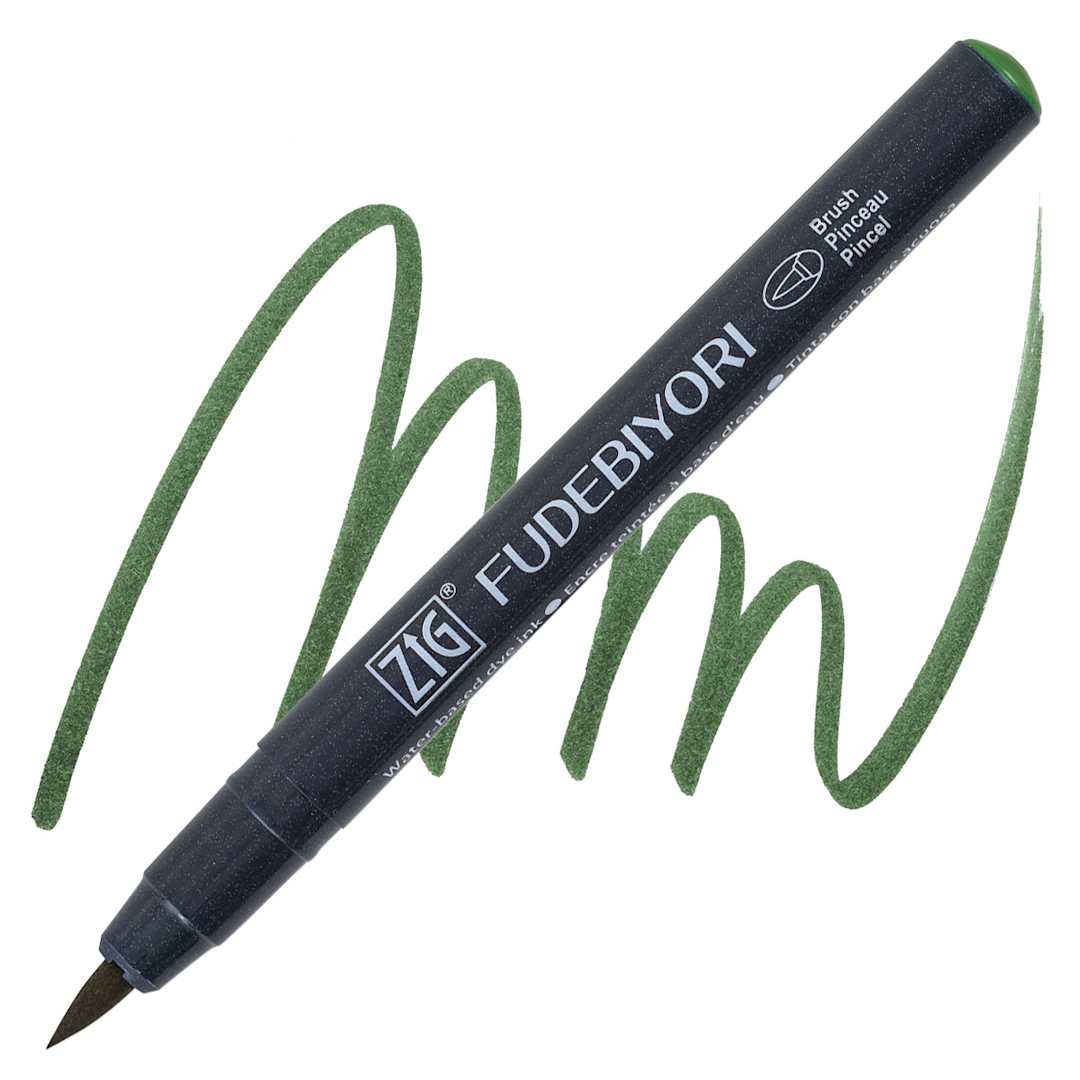 Open in modal - Zig Fudebiyori Brush Pen - Deep Green pen and swatch