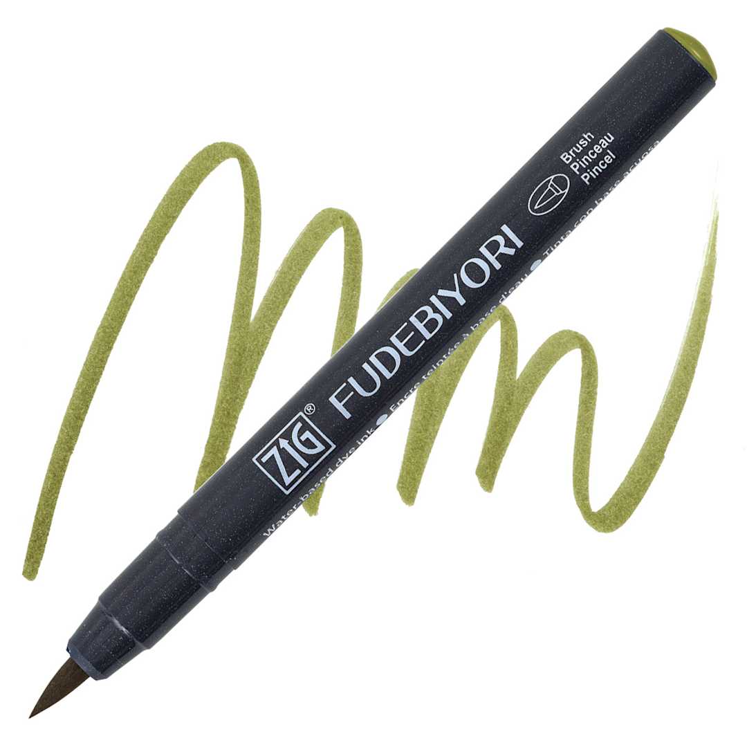 Open in modal - Zig Fudebiyori Brush Pen - Olive Green pen and swatch