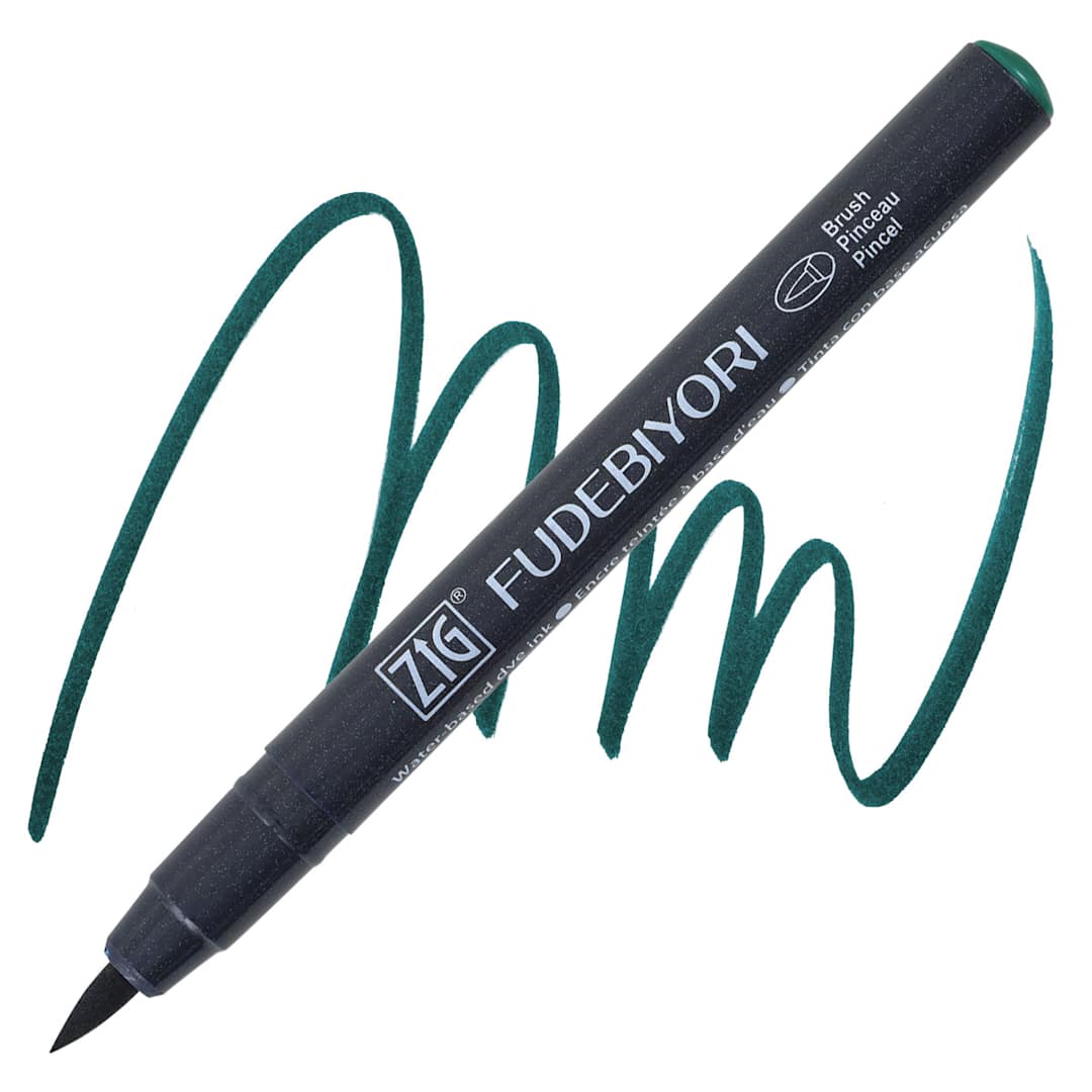 Open in modal - Zig Fudebiyori Brush Pen - Marine Green pen and swatch