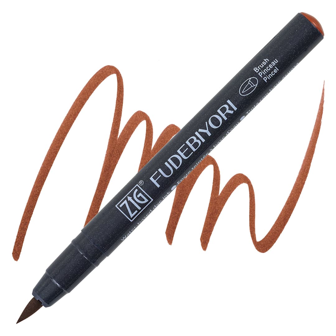 Open in modal - Zig Fudebiyori Brush Pen - Brown pen and swatch