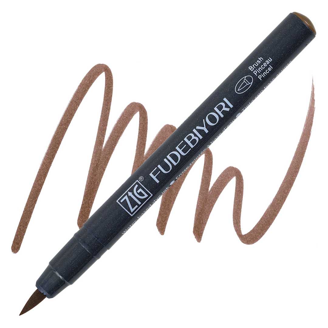 Open in modal - Zig Fudebiyori Brush Pen - Mid Brown pen and swatch