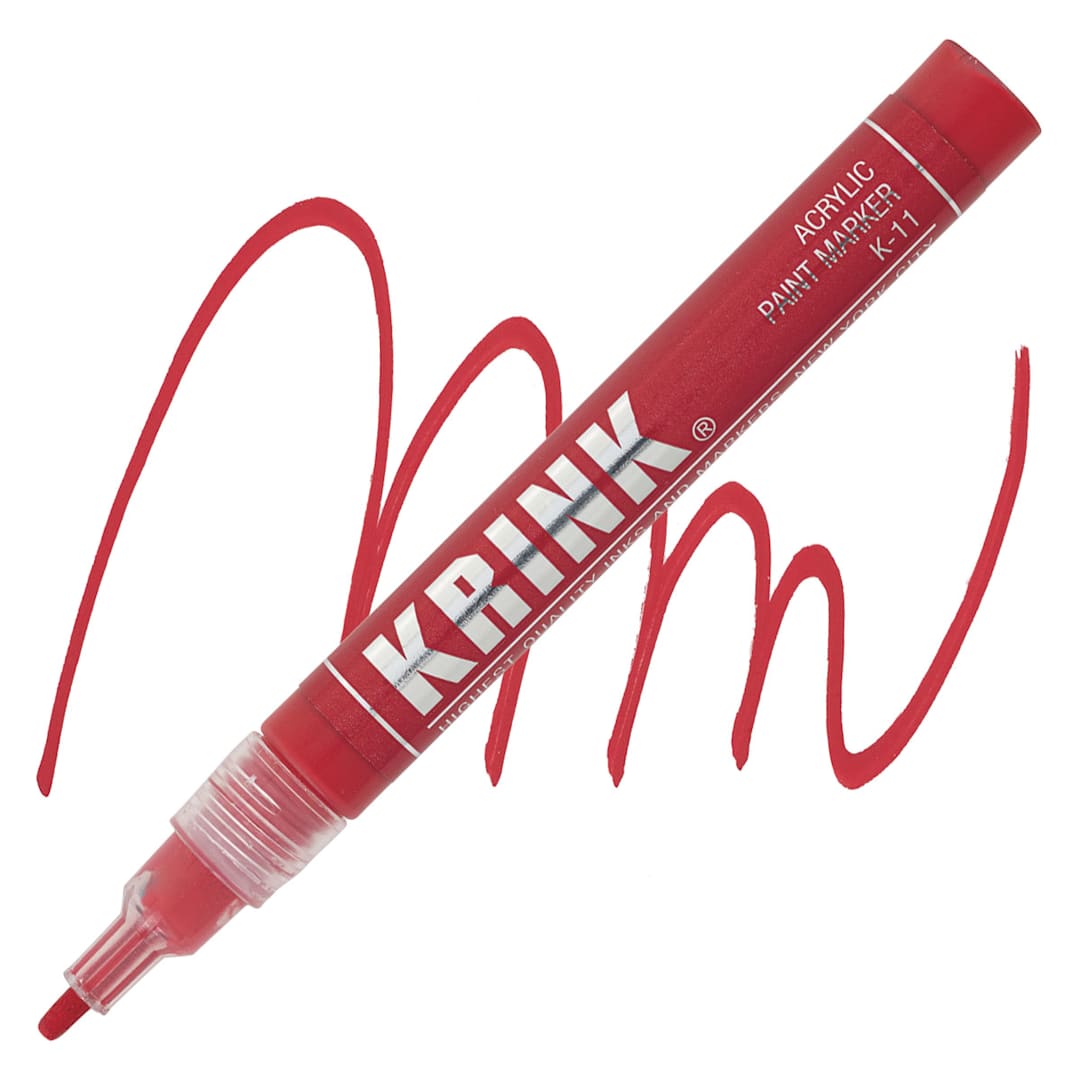 Open in modal - Krink K-11 Acrylic Paint Marker - Red, 3 mm marker and swatch