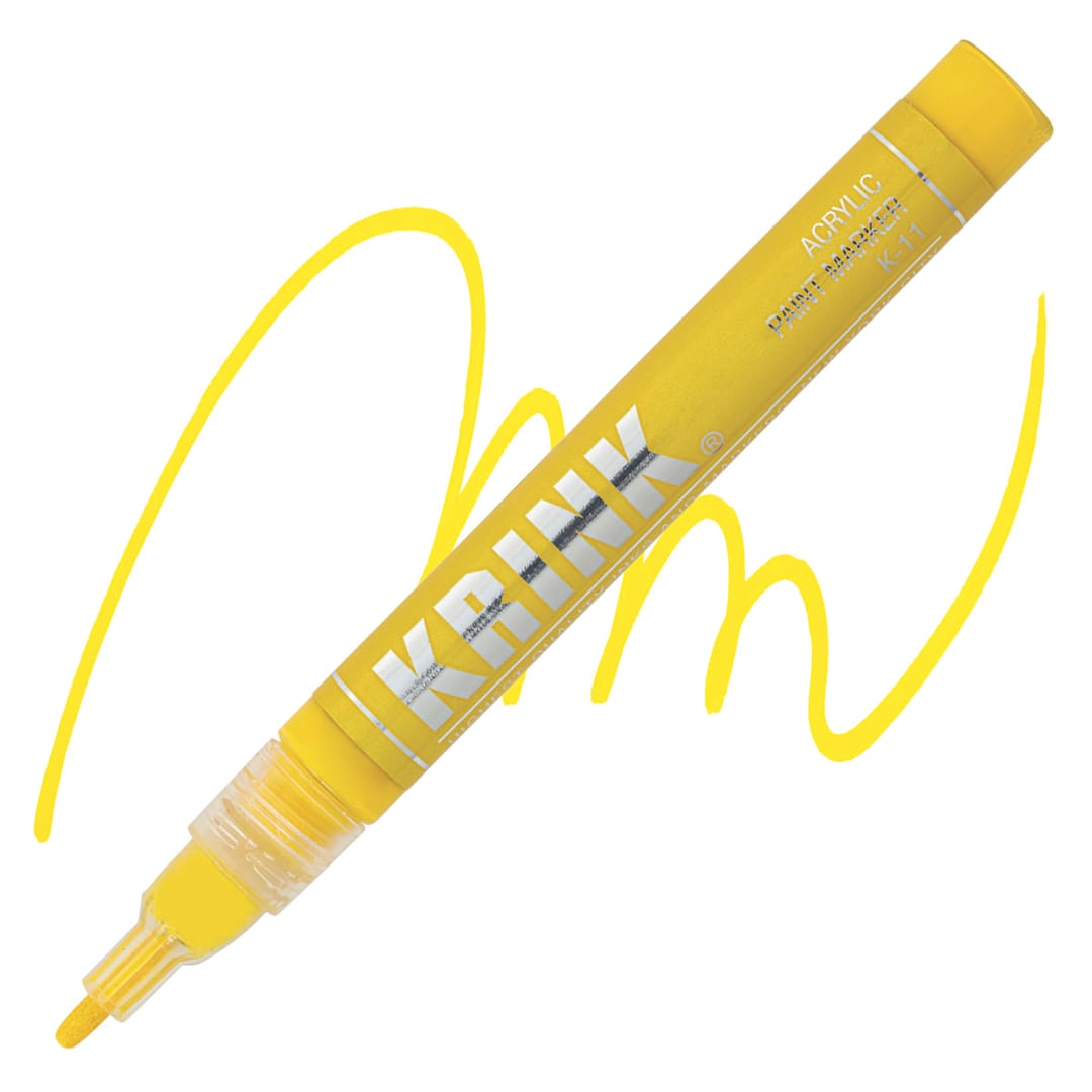 Open in modal - Krink K-11 Acrylic Paint Marker - Yellow, 3 mm marker and swatch
