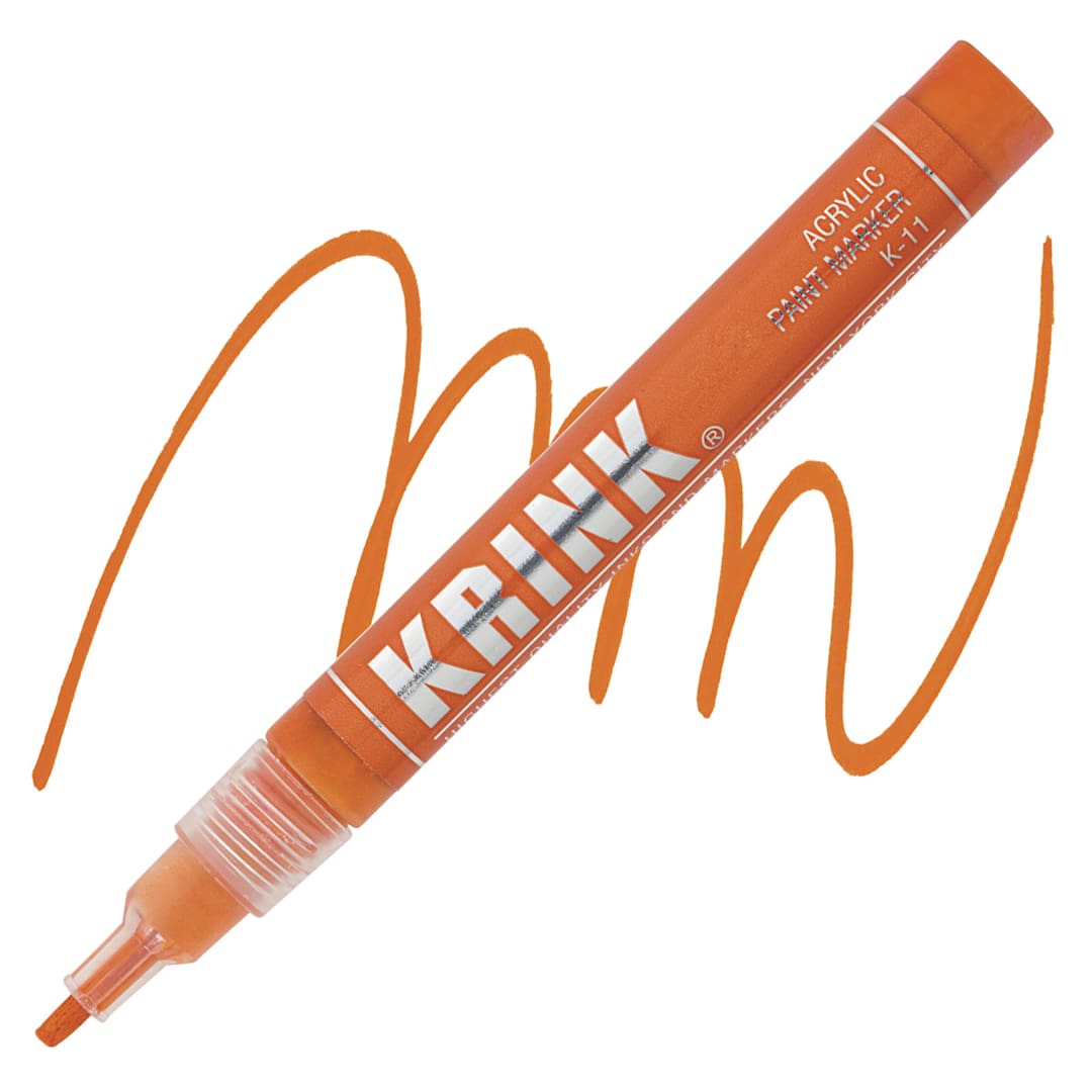 Open in modal - Krink K-11 Acrylic Paint Marker - Orange, 3 mm marker and swatch
