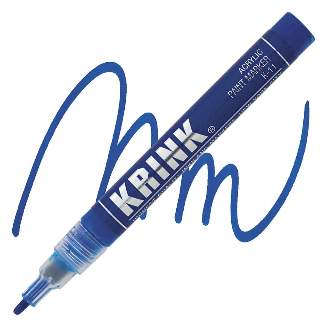 Open in modal - Krink K-11 Acrylic Paint Marker - Blue, 3 mm marker and swatch