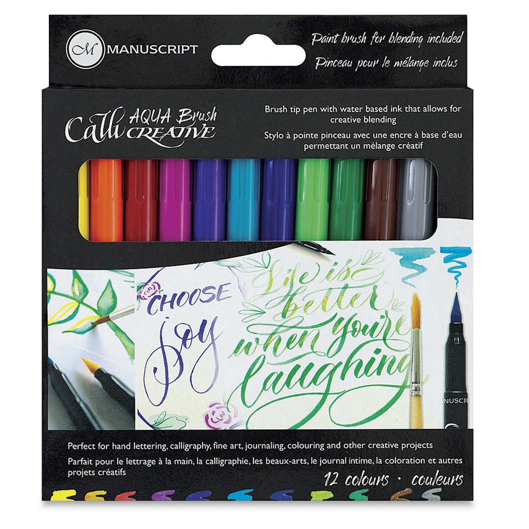 Open in modal - Manuscript Aqua Brush Markers - Front of package of Set of 12