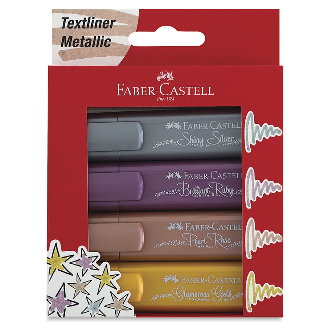 Open in modal - Faber-Castell Metallic Textliner - Front of package of set of 4 