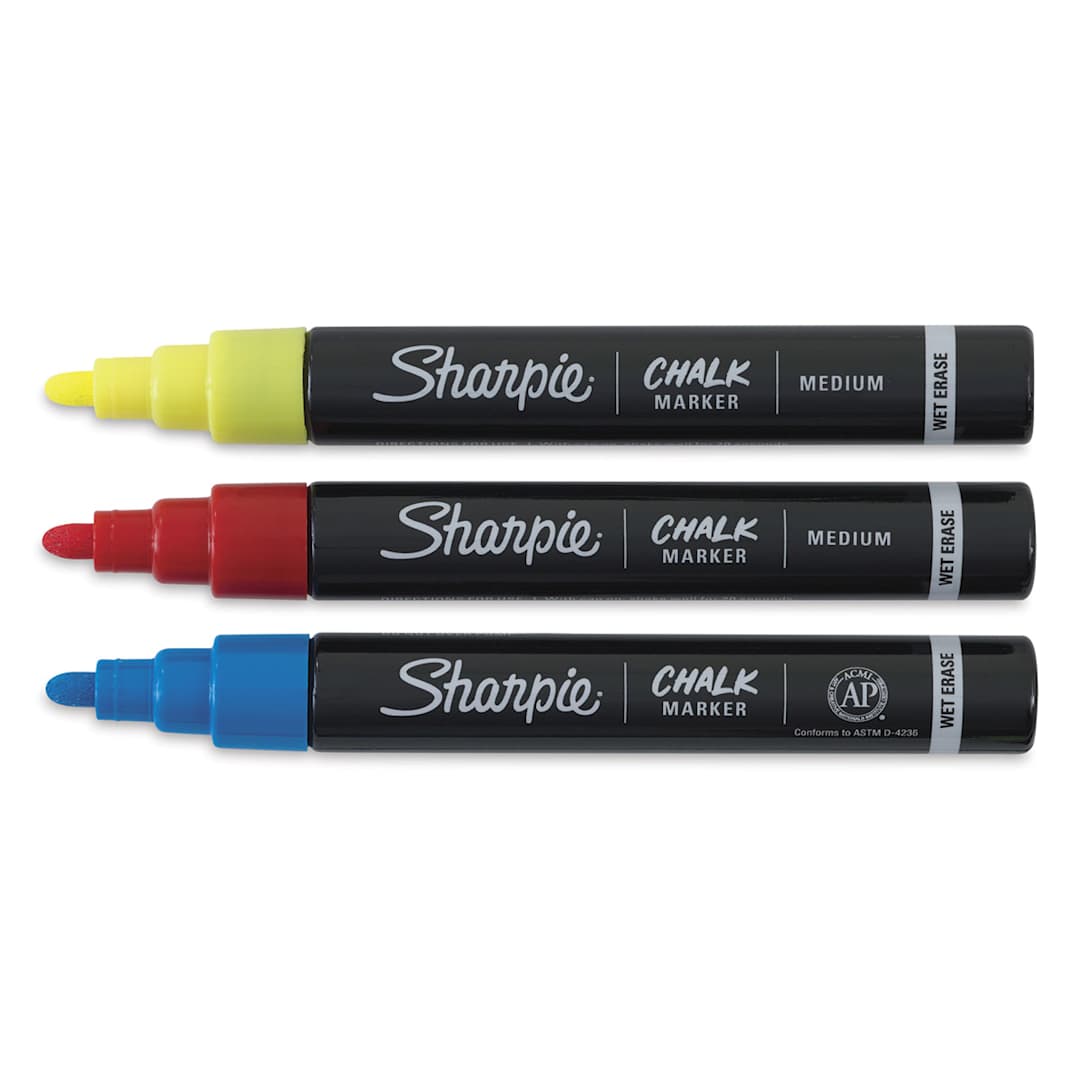 Open in modal - Sharpie Chalk Markers - Set of 3 Primary Colors uncapped in row
