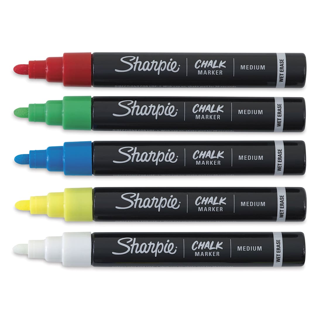 Open in modal - Sharpie Chalk Markers - 5 Assorted Colors uncapped in row