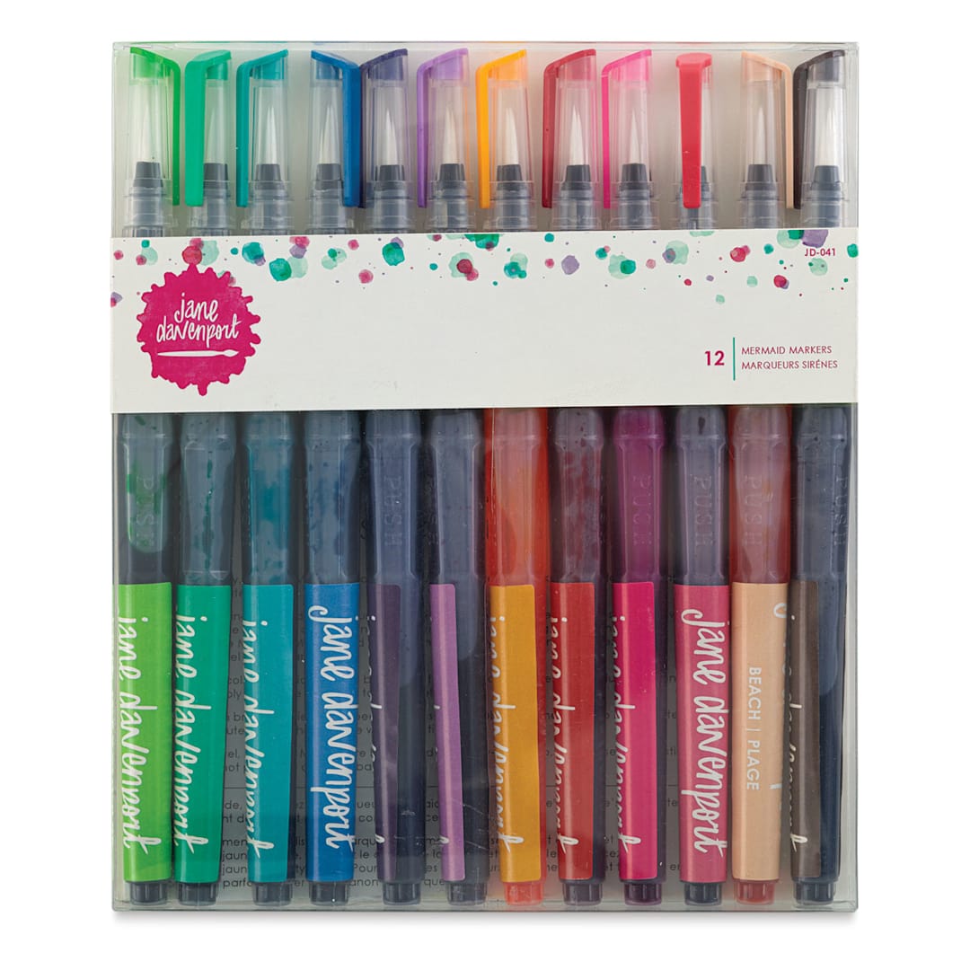 Open in modal - Jane Davenport Mermaid Markers - Front of package of set of 12 Markers
