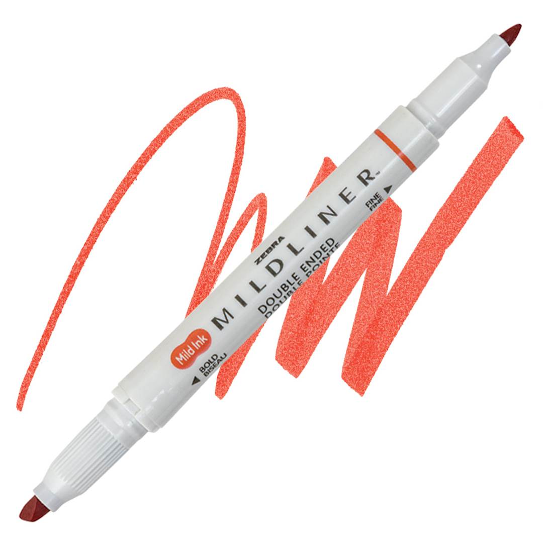 Open in modal - Zebra Mildliner Double Ended Creative Marker - Vermilion marker and swatch