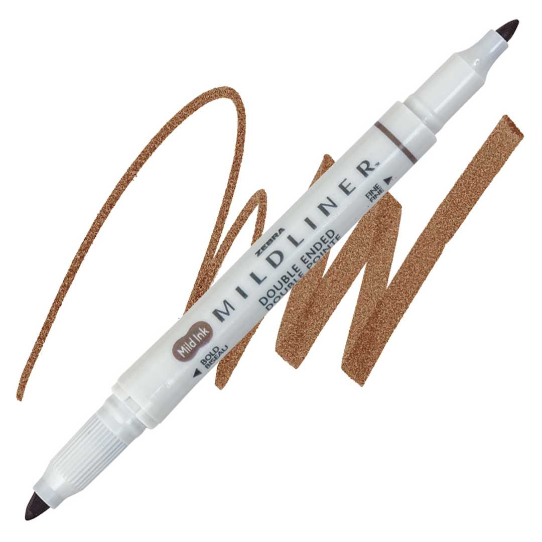 Open in modal - Zebra Mildliner Double Ended Creative Marker - Brown marker and swatch