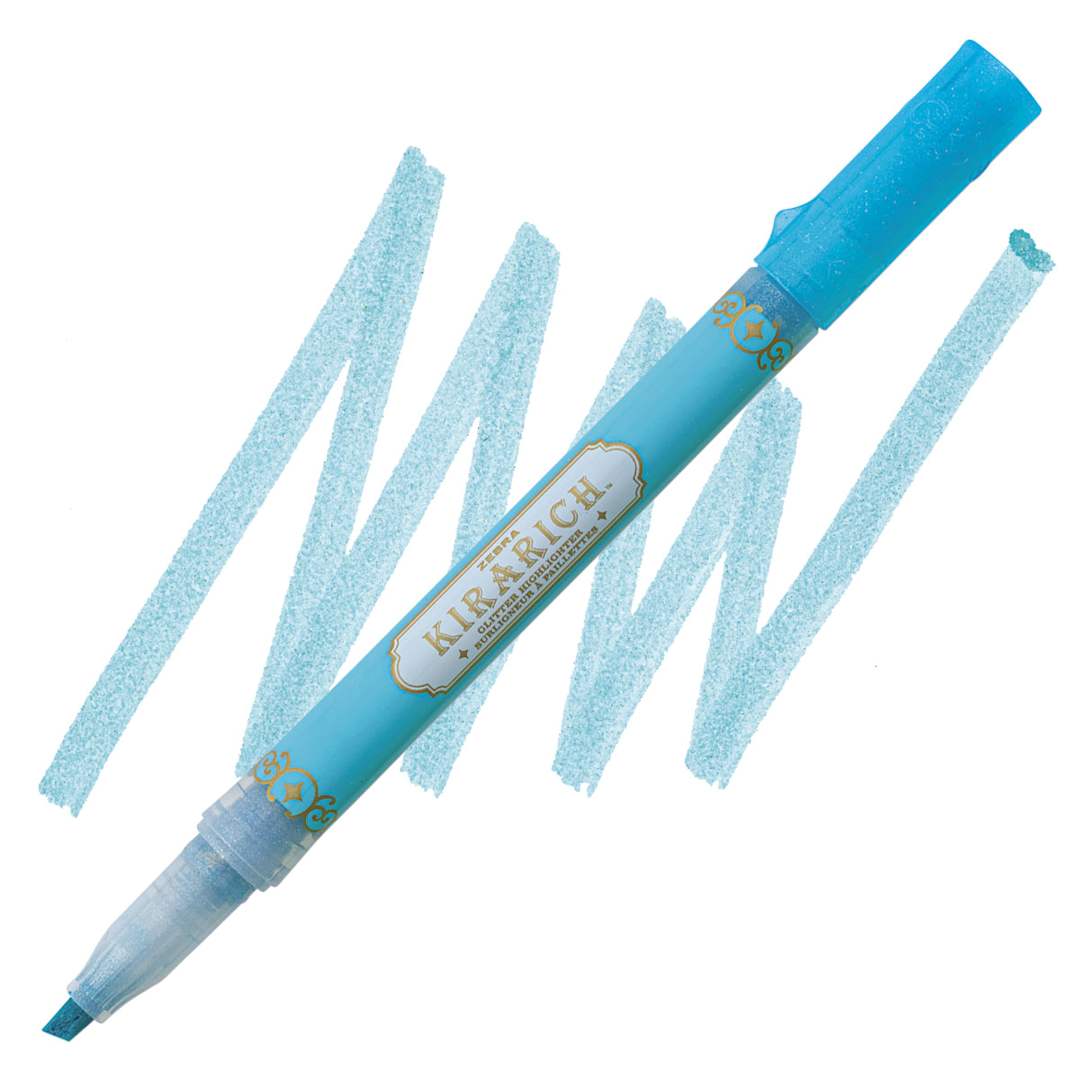 Open in modal - Zebra Kirarich Glitter Marker - Blue marker and swatch