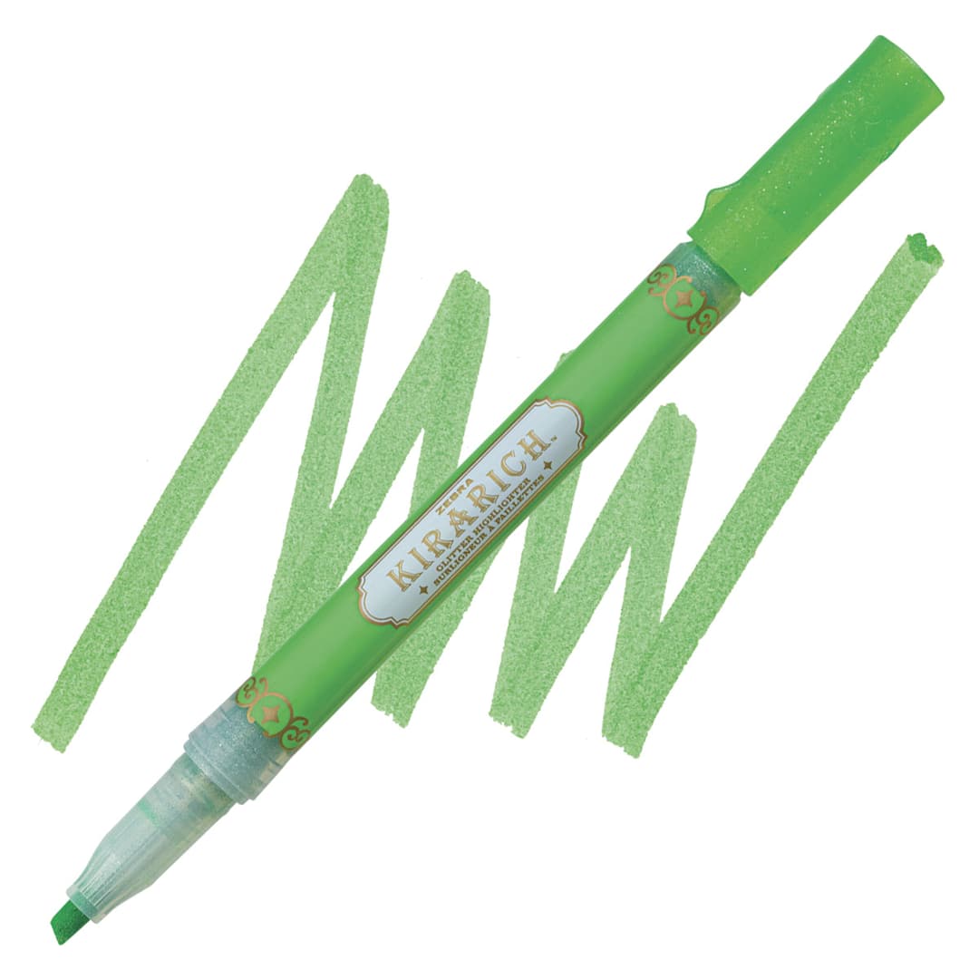 Open in modal - Zebra Kirarich Glitter Marker - Green marker and swatch